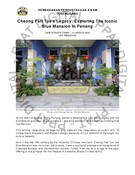 Cheong Fatt Tzes Legacy: Exploring The Iconic Blue Mansion In Penang (10/03/2024-New Straits Times)