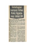 Sebahagian Kampus Tetap Kolej Agama Siap Tahun 84 (9/12/1980 - Berita Harian)