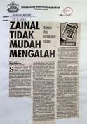 Zainal Tidak Mudah Mengalah (19/11/2003 - Harian Metro)